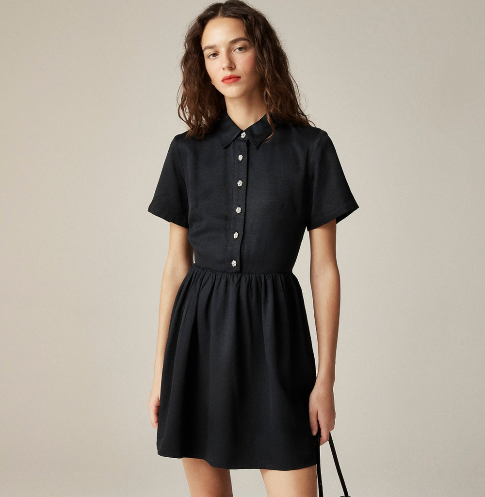 J.Crew Collection Shirtdress Jewel Buttons Mini Black Viscose Preppy US 2 NWT
